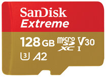 Sandisk 128gb Extreme microSDXC Card U3 V30 A2 190R 90W incl. adapter