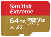 Sandisk 64gb Extreme microSDXC Card U3 V30 A2 170R 80W incl. adapter