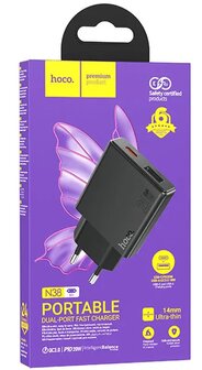 Hoco N38 Dual Port Fast charger PD20W QC3.0 USB-A USB-C