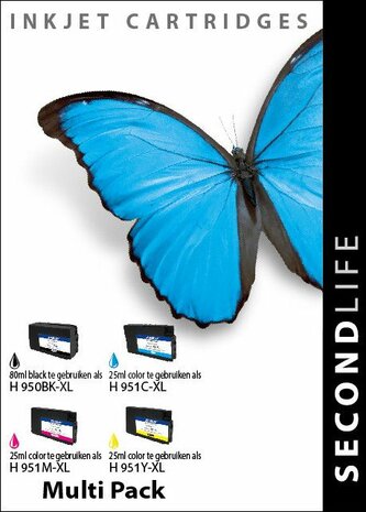 Multipack Secondlife inkt HP 950 XL BK, 951 XL C, M en Y
