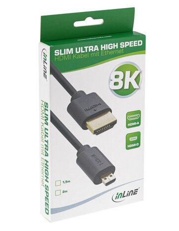 Inline HDMI-A naar HDMI-D Slim Ultra High Speed kabel 2 meter